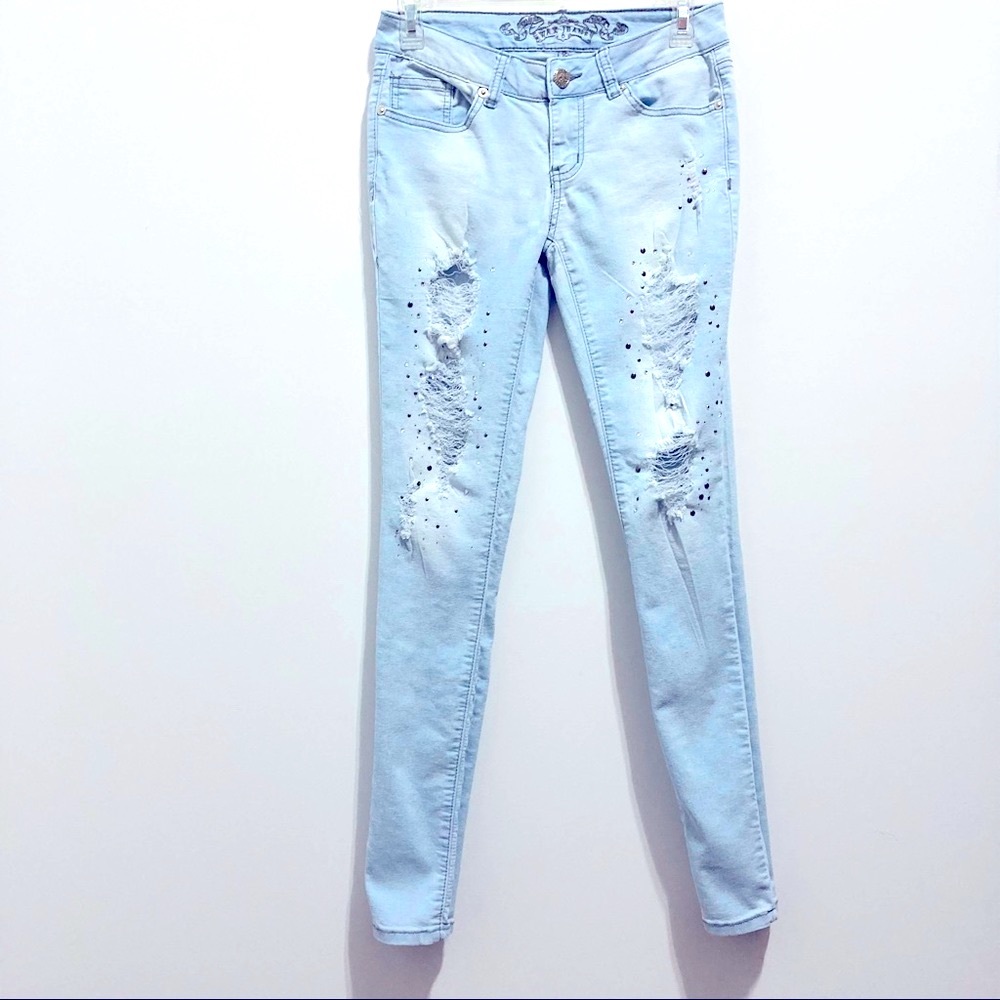 WAX Jean Women’s Ripped Distressed Light Wash Blue Denim Jeans